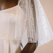 1 Pair Short Detachable Bridal Wedding Dress Scarf Accessory With Faux Pearl Decoration Fall Clothes For Women - Multicolor - View 3