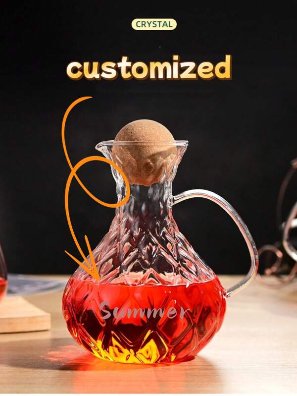 1pc Customizable 1500ml/50.73oz Red Wine Decanter, Thick Glass With Handle And Wooden Stopper, Great For Gathering/Valentine's Day/Party/Dinner/Home Use, Suitable For Red Wine/White Wine, Best Gift For Friends/Family/Couples, Customizable With Name
