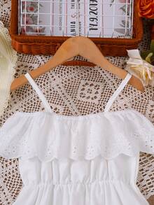 Girl Cold Shoulder Ruffle Trim Button Front Dress For Summer - White - View 4