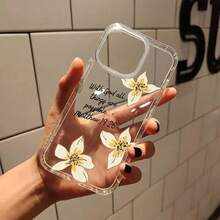 Funda amarilla con flores y el versículo de Mateo 19:26. Inspiradora frase cristiana. Compatible con phone 16, 11, 12, 13, 14, 15 Pro Plus. Un regalo perfecto para la mujer. Fe. - transparente - Ver 4