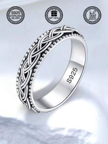 1 Stück S925 Sterling Silber Vintage geflochtener Twist Ring, rotierender Lebensbaum Stressabbau Ring für Männer & Frauen, Geschenk zum Valentinstag, Halloween, Geburtstag, geeignet für den täglichen Gebrauch und Partys, kommt mit Geschenkbox