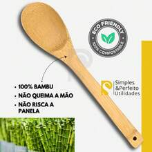 Jogo 2 Colher De Bambu 30cm Madeira Bamboo Pau Cozinha Multiuso - Multicolorido - Visão 4