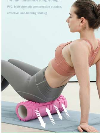 Rouleau en mousse EVA, outil de massage de fitness, colonne de dents de loup, colonne creuse, roue de yoga pour la mise en forme du corps, rouleau de massage musculaire rose pour le yoga