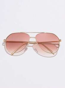 1 件女士金属双桥飞行员时尚眼镜，渐变复古优雅奢华别致时尚设计，适合街头风格、派对和活动，欧美时尚飞行员形状太阳镜