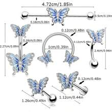 8 piezas Anillo de ombligo con corazón y mariposa con rhinestones de oro, anillo de ombligo de acero inoxidable con corazón, anillo de ombligo microintarsiado con circonita, anillo de ombligo con mariposa, joyería de piercing corporal, regalo para San Valentín, mamá, madre, Día de la Madre