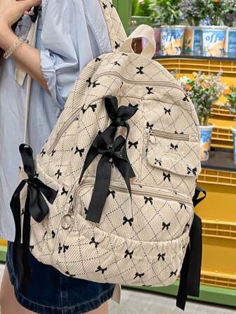 Mochila de gran capacidad con estampado de lazo a la moda