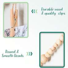 Wooden Photo Hanger With Boho Beads - Aesthetic Wall Decor For Bedroom, Nursery, Dorm | Natural Wood Frame, Linen Rope, Minimalist Home Decor, Picture Display, Rustic Chic Style - 卡其色 - 查看 9