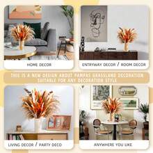 70/130pcs Dried Pampas Grass Bouquet Rustic Boho Floral Arrangement With Orange Accents Fall Wedding And Home Decor For Living Room Bedroom Office(17inch) - 彩色 - 查看 6