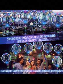 20pcs(10sets)-LED Balloons, LED Lighted Bobo Balloon 20 Inches With String Lights Bobo Balloon With Lights Transparent Luminous Balloon For Wedding Party Decoration Does Not Include Batteries,Wedding, Anniversary, Valentine's Day & Christmas Decorations, Summer Beach Party Decoration, Birthday Balloons,Indoor Party Decoration,Halloween Decorations, New Year Decorations