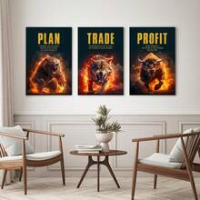 GUBIYU Black Hustle Grind Execution Wall Art Set Of 3 Framed Canvas Office Inspirational Motiviational Wall Decor Art Positive Quotes Posters Living Room Pictures Walls Decor Mens Guys 12x16 - 黑金狼03 - 查看 5