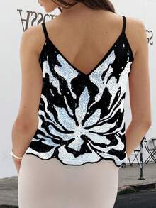 Women's Glitter Sequin Cami Tops Sleeveless Spaghetti Strap V Neck Camisole Summer Clubwear - 彩色 - 查看 6