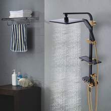 YUNRUX Thermostat Black+Gold Shower Faucet Shower Set Rain Shower Shower System Head Shower - Black+Gold - View 1