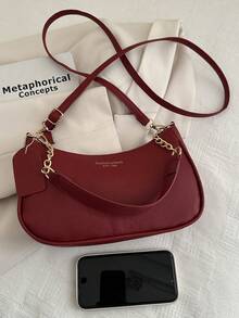 Bolso cruzado de mujer minimalista y versátil de unicolor con letra, elegante bolso de hombro con cadena, adecuado para compras, llevar billetera, mujeres jóvenes, estudiantes universitarios, recién graduados, trabajadores de cuello blanco. Ideal para oficina, universidad, trabajo, negocios, viajes al trabajo, actividades al aire libre, viajes y excursiones. - Rojo - Ver 10