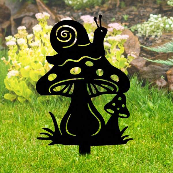 Metal Snail & Mushroom Garden Stake Ornaments, Charming Animal Plant Decor For Lawn, Adds Finishing Touch To Gardens And Yards