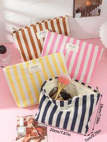 Colorful Strip Makeup Bag Women's Canvas Makeup Clutch Pouch Portable Zipper Cosmetics Bag Travel Toiletry Bag Ins Style Bags And Purses For Women - Multicolor - View 5