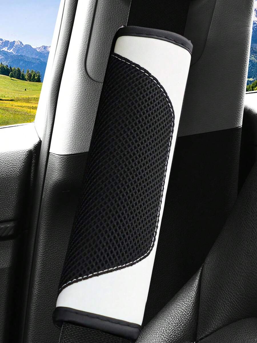 1pc 3D Breathable Skin-Feel PU Leather Car Safety Belt Shoulder Pad, Comfort & Stress Relief, Auto Accessories For Women