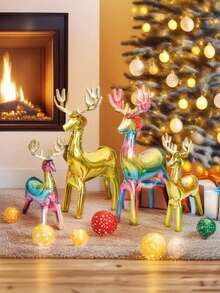 1 Set de Globos de Renos, Globos de Fiesta de Navidad, Globos Grandes de Renos, Globos de Aluminio de Renos con Efecto Tie-Dye, Adecuados para Decoración Navideña, Fiestas Festivas, Decoración de Cumpleaños de Invierno, Decoración de Jardín de Navidad y Año Nuevo, Navidad