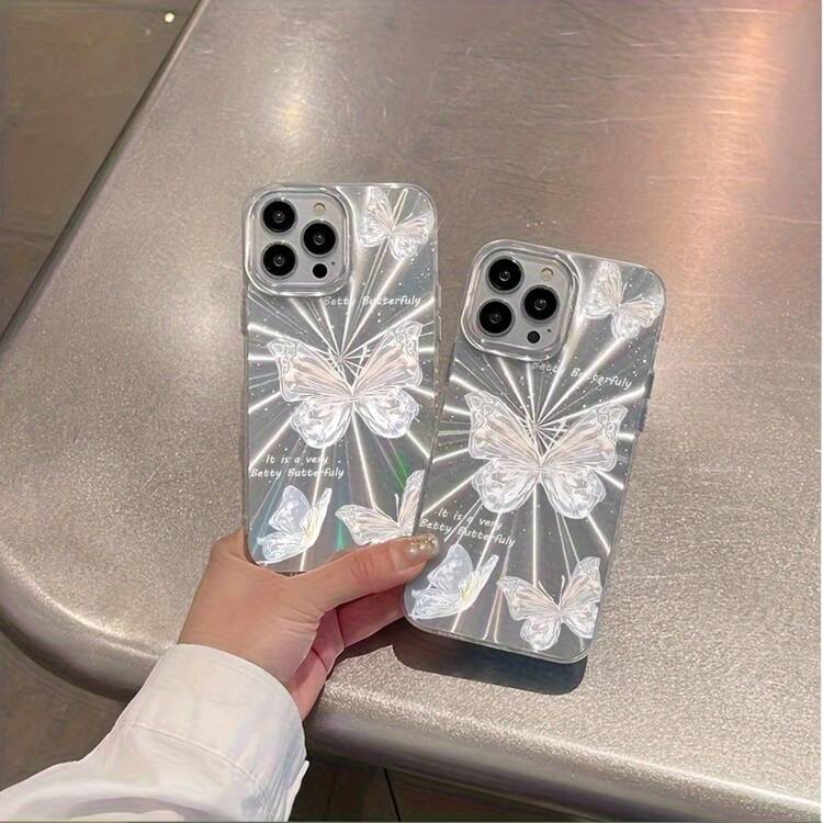 Estuche para teléfono 1 pieza Estuche para teléfono con patrón de fuegos artificiales de gama alta 16Pro Agujero grande simple A prueba de golpes Nuevo estuche para teléfono Estuche para teléfono 16 15 14 13 12 Pro Pro - Plateado - Añade 3