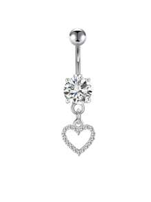 Set de 5 piezas de 14g de barras de ombligo de acero inoxidable con aros colgantes de ombligo para mujer, joyería de perforación con colgantes de corazón, flor y mariposa en plata y oro