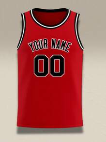 Men's Red Basketball Jersey With Name And Number Printed On It, Round Neck, Personalized Sleeveless Basketball And Football Jersey, Customizable For Halloween And Christmas Gifts.,Personalized Comfortable Casual Loose Fit T-Shirt - Red - View 3