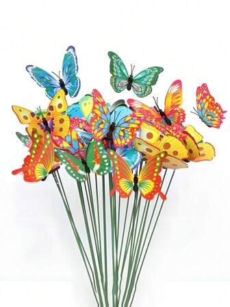 1pcs50pcs Butterfly Garden Decorations, Plastic Butterfly Stakes Ornaments Artificial Butterflies For Flower Bouquet Arrangements Crafts Outdoor Wall Patio Plant Yard Decor