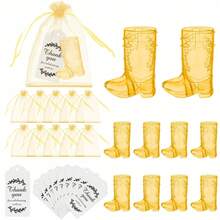 Set di 30 Articoli da festa a tema cowboy, include 10 paia di stivali da cowboy, 10 sacchetti regalo e 10 biglietti di ringraziamento, accessori per feste a tema cowgirl/western, ideale per addio al nubilato, feste di compleanno