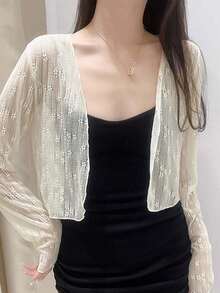 1 Áo khoác ren trắng, Áo bolero nữ, Áo khoác chống nắng nhẹ mùa hè cho nữ, Áo khoác vest mỏng - A - Xem 6