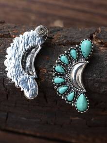 一对复古金属镶嵌绿松石月亮形耳环，西式女士礼物 - 彩色 - 查看 2