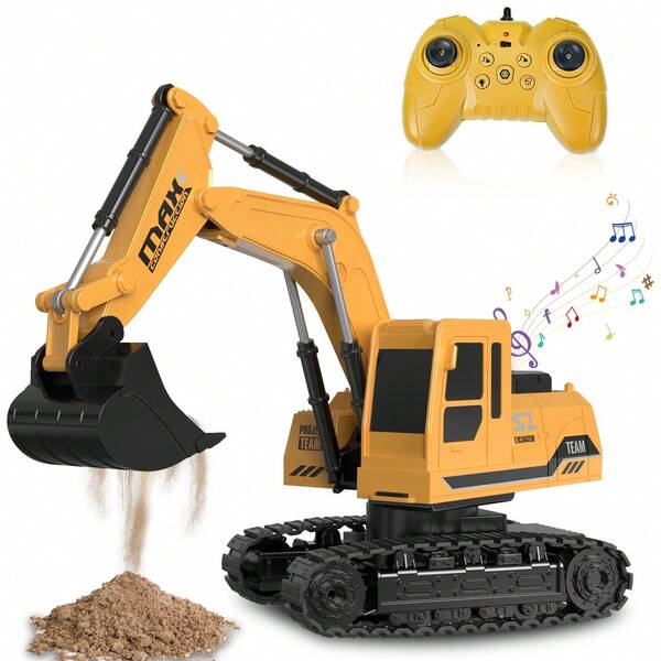 Remote Control Excavator Construction Toys For Kids, RC Excavator Truck With Metal Shovel & Light, Excavator Vehicles Tractor Sandbox Toys For Boys 3-5 4-7 8-12 Year Old Kids Outdoor Birthday Gift