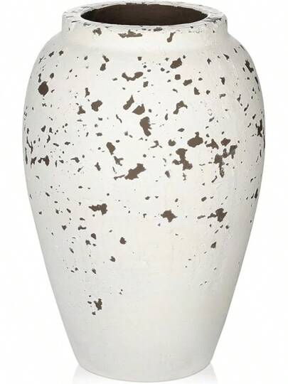 Large Rustic Ceramic Vase, LightSlateGray Farmhouse Flowers Vase,Whitewashed Terra Cotta Vase,Antique Pottery Pampas Vase For Home Living Room Kitchen Mantel Porch Decrations