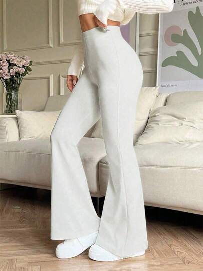 女士高腰纯色喇叭瑜伽紧身裤，运动跑步健身裤