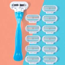 Bikini-Specific Women's Razor Triple-Layer Stainless Steel Safety Blades Replaceable Blade Head Hair Shaver For Intimate Areas, Underarms, And Leg Hair - Blue - View 2