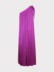 Elegant Solid Color Maxi One-Shoulder Dress, Summer - Hot Pink - View 7