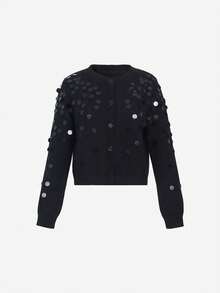 ii Fashionable Black Sequin Decorated Knit Cardigan - Black - View 4