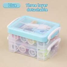 2025 Useful 1pc White/Blue 3-Layer Sewing Box Kit, 22Pcs Household Sewing Kits Case, Portable Sewing Tools Supplies For Daily Use, Travel, Dorm