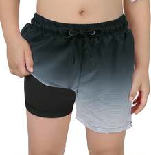Boys Swim Trunks With Boxer Brief Liner Swim Shorts Compression Liner Youth Anti Trunks Halloween Christmas New Year - Chuối hồng - Xem 9