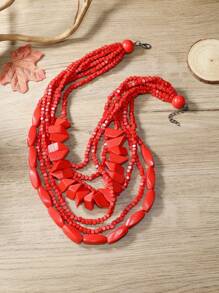 1pc European & American Style Beaded Necklace, New Bohemian African Multicolor Wood Beads Exaggerated Retro Necklace