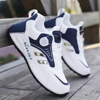 1 Pair Men's Casual Sports Shoes, Low-Top Outdoor Running Shoes With Buckle Fastener, Letter Graphic PU Sole