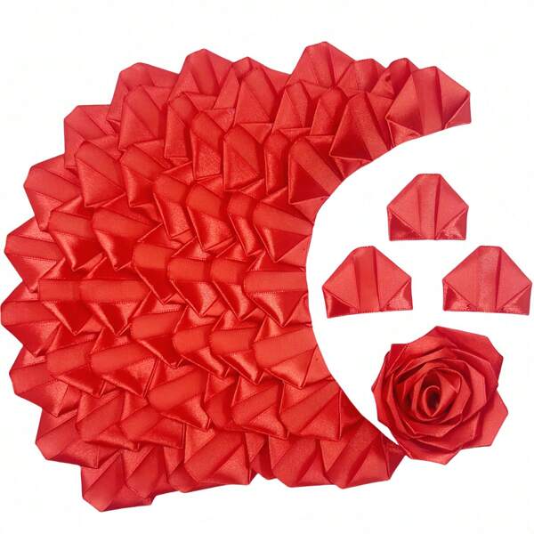 100Pcs Handcrafted Silk Ribbon Rose Petals Premade Half-Finished Pieces-Perfect For DIY Eternal Rose Ramos Forever Flowers Bouquets Everlasting Floral ,100Pcs Satin Ribbon Rose Petals Pre-Made Flower Ribbon For Valentine's Day, Mother's Day ,Father's Day Anniversay,Wedding,Birthday ,Party,Engagement,Graduations