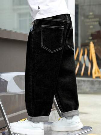 Vaqueros versátiles sueltos de pierna ancha con bolsillo para niño preadolescente