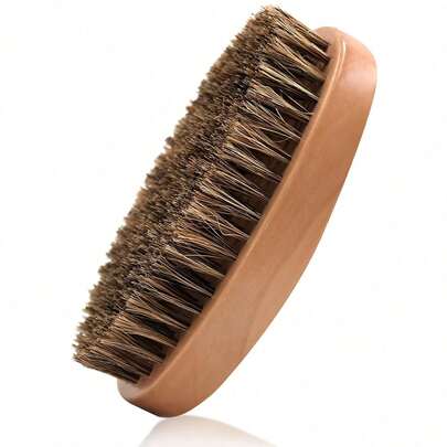 Natural Boar Bristle Hair Beard Brush For Men - Small Soft Pocket Travel Wooden Mustache Grooming Tool