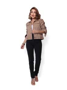 Women's Short Denim Jacket - 杏色 - 查看 4