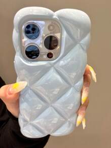 Candy Color Glitter Rhombus Glossy Phone Case Compatible With IPhone 17 ProMAX 17Pro 17 Air 17 16 15 14 13 12 11 Pro Max 16Plus 3D Geometric Pattern Shockproof Clear Soft Cover