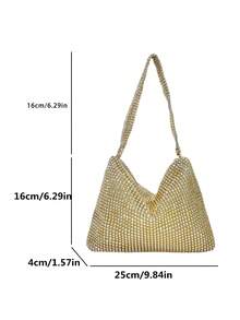 Shiny, Sparkly & Glamorous Women's Party Clutch Bag, Elegant New Arrival Faux Mesh Crystal Crescent Design In-Stock Shoulder Handbag For Party, Wedding, Dinner, Perfect Gift For Women - Yellow - View 3
