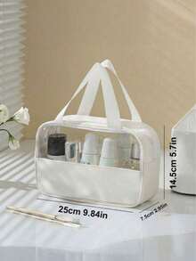 3pcs Set - 1 Waterproof Summer Travel Cosmetic Bag, Multi-Functional Makeup Organizer Bag, Portable Travel Storage Bag For Skincare, Cosmetics, Makeup Brushes, Eyeshadow Palette, Foundation, Lipstick, Jewelry, Bridesmaid Gift, Mother's Day Gift Beach Bag,Toiletry Bag Back To School - White - View 13