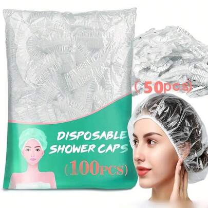 50/100 stuks wegwerp douchekapjes - grote waterdichte plastic haarbedekking, unisex salonkwaliteit, ideaal voor diepe conditionering en haarverzorging, gemengde kleur/wit