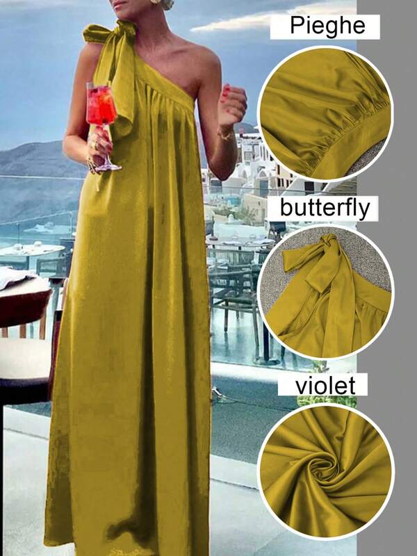 Elegant Solid Color Maxi One-Shoulder Dress, Summer