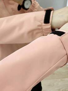 1pc Women Casual Hooded Jacket With Drawstring And Zipper Pockets, Machine Washable, Solid Color, Spring/Autumn