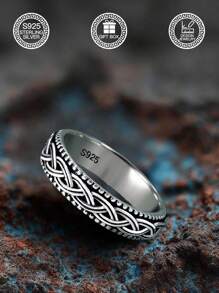 1 Stück S925 Sterling Silber Vintage geflochtener Twist Ring, rotierender Lebensbaum Stressabbau Ring für Männer & Frauen, Geschenk zum Valentinstag, Halloween, Geburtstag, geeignet für den täglichen Gebrauch und Partys, kommt mit Geschenkbox