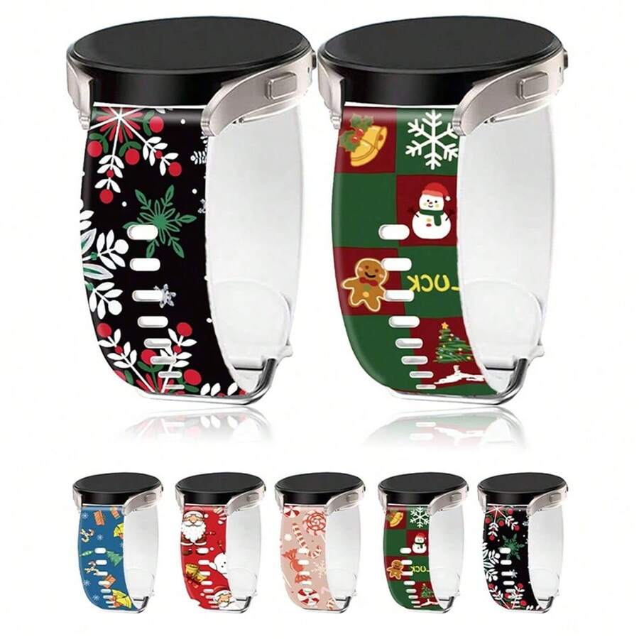 20mm/22mm Christmas Strap Compatible With Galaxy Watch 5Pro 45mm,7FE/6/5/4 40mm 44mm For Galaxy Classic Watch 6/4 42mm 46mm 43mm 47mm Soft Silicone Replaceable Watch Bracelet For Amazfit 45mm Smart Watch Band - 22mm - View 1